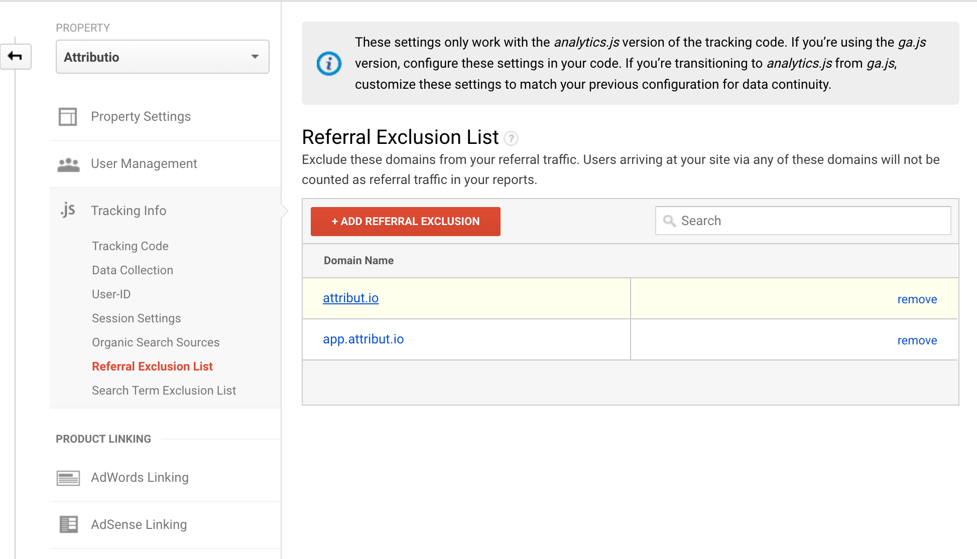 gogole analytics referral exclusion for subdomain